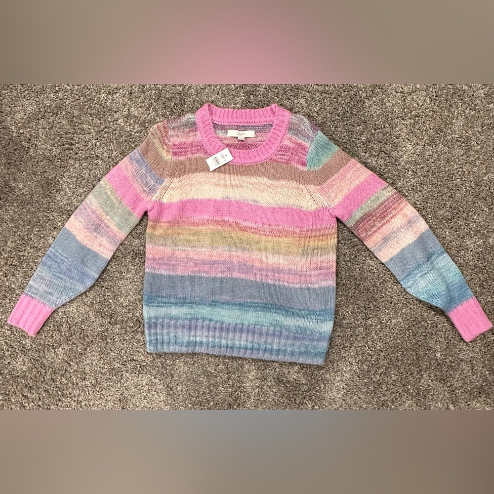 NWT - Loft - Multicolor Pastel Striped Knit Sweater, Size S